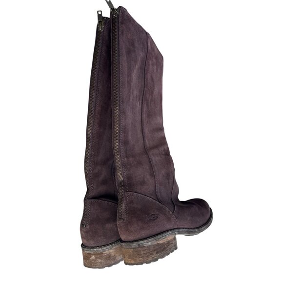 UGG Women's Brown Suede Knee-High Boots Size 9.5 With Side Zipper & Wooden Heel - Picture 3 of 12